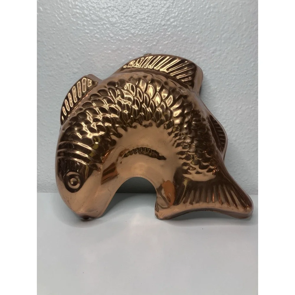 Solid‎ Copper Embossed Fish Koi Jello Baking Mold Made In Korea 8x9